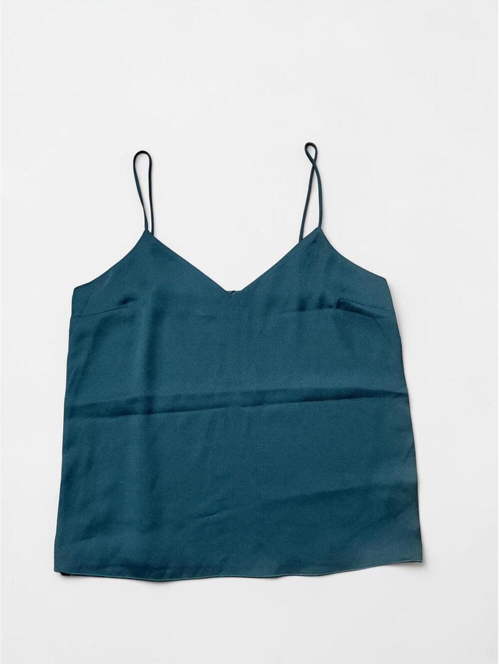 Dark Green Satin Camisole Top with Thin Straps